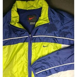 Vtg Nike Windbreaker Jacket Womens Medium (8–10) Blue Lime Green Zip Collar